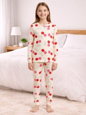 Cat & Jack Girls Pajama Set Size 10 Cherry Print 2-Piece Long Sleeve NWT